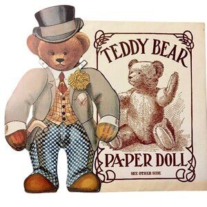 Collectors Vintage Paper Teddy Bear Doll Set With 5 Outfits & Hats Jumbo